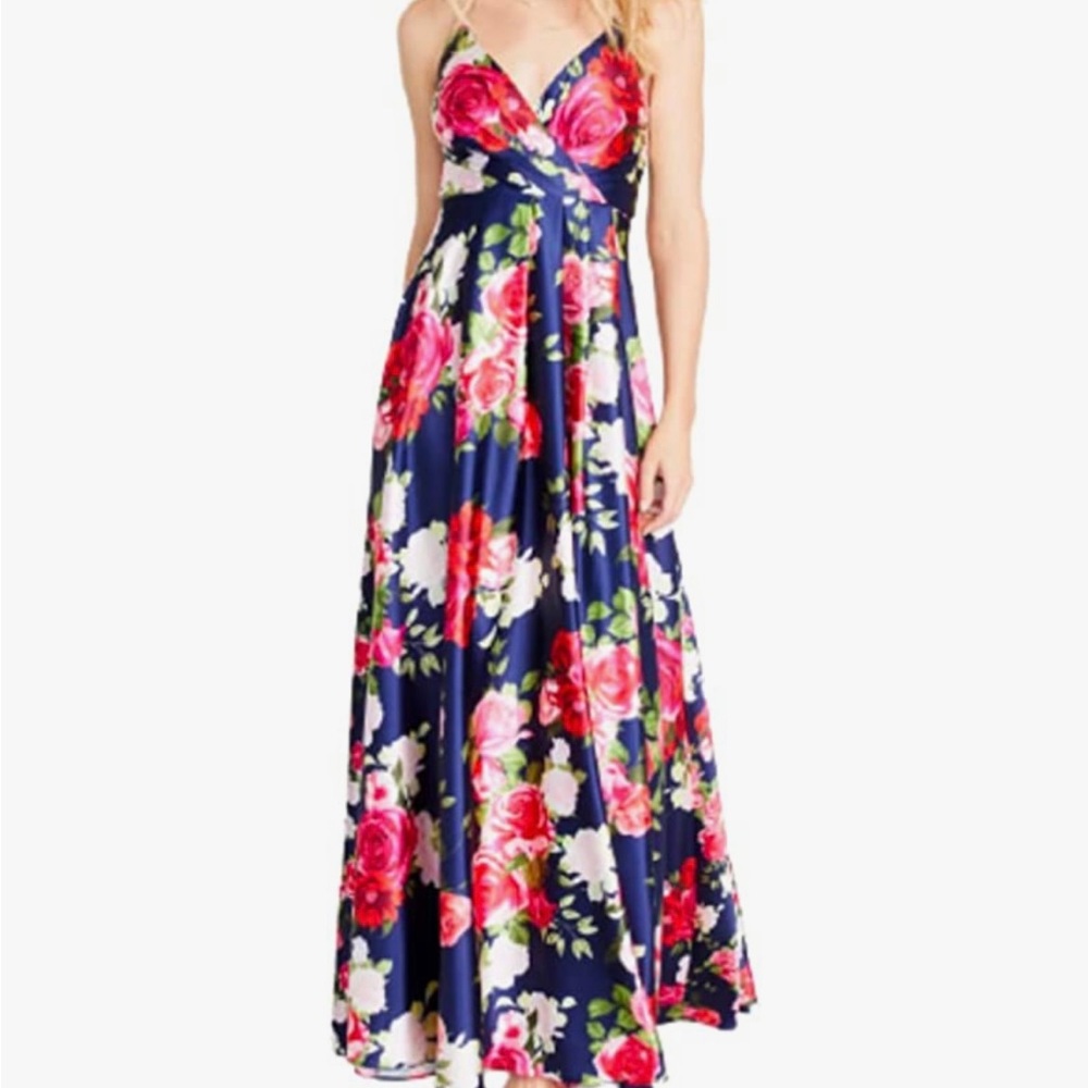 Sequin Hearts Womens Navy Spaghetti Strap Full-Length Formal Dress Juniors